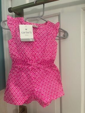 Carter's Pink Diamond-Pattern Sleeveless Romper